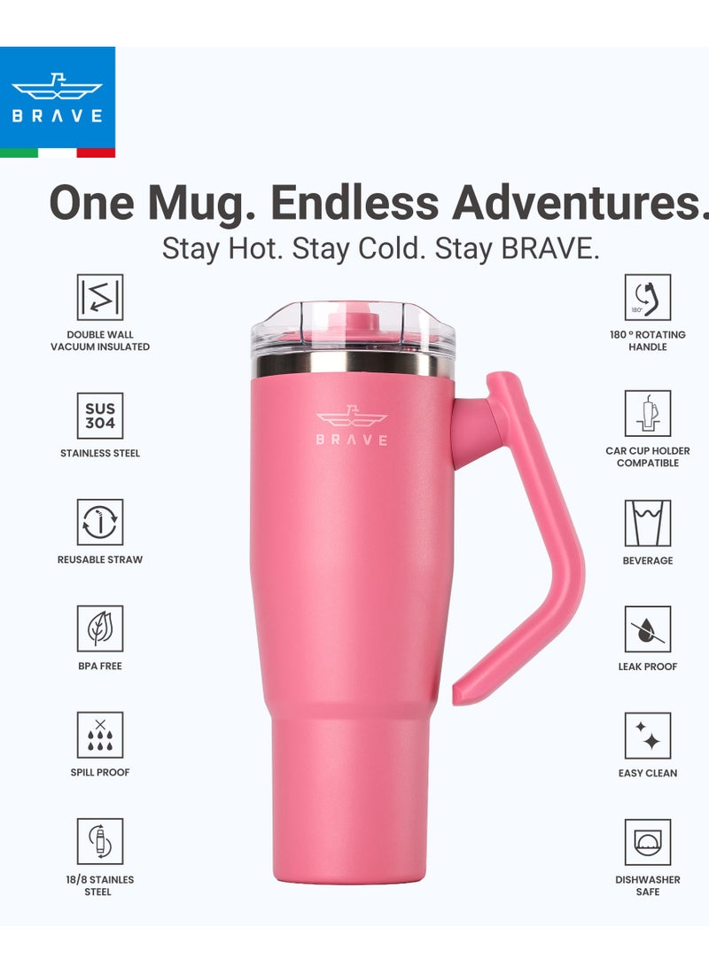 بريف تمب جارد تمبلر 1200مل - 18/8 ستانلس ستيل ترافل ماج, ثيرمال كوفي كوب, 2-إن-1 ليكبروف ليد وذ سترو & روتيتينج هاندل, إنسوليتد هوت & كولد بيفيرج ماج, كار كوب هولدر كومباتيبيل, ديورابل & ريوسابل كوفي ترافل ماج (روز ريد) - Image 3