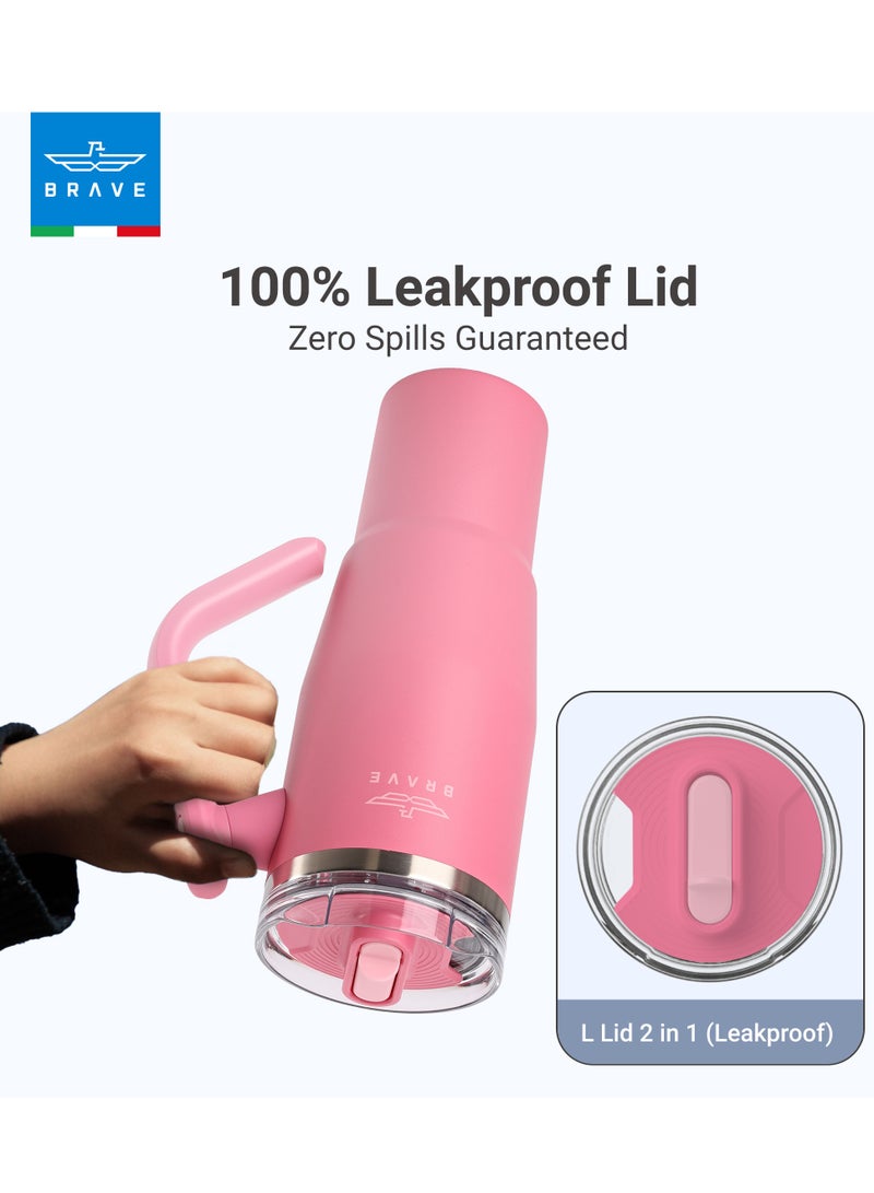 بريف تمب جارد تمبلر 1200مل - 18/8 ستانلس ستيل ترافل ماج, ثيرمال كوفي كوب, 2-إن-1 ليكبروف ليد وذ سترو & روتيتينج هاندل, إنسوليتد هوت & كولد بيفيرج ماج, كار كوب هولدر كومباتيبيل, ديورابل & ريوسابل كوفي ترافل ماج (روز ريد) - Image 4