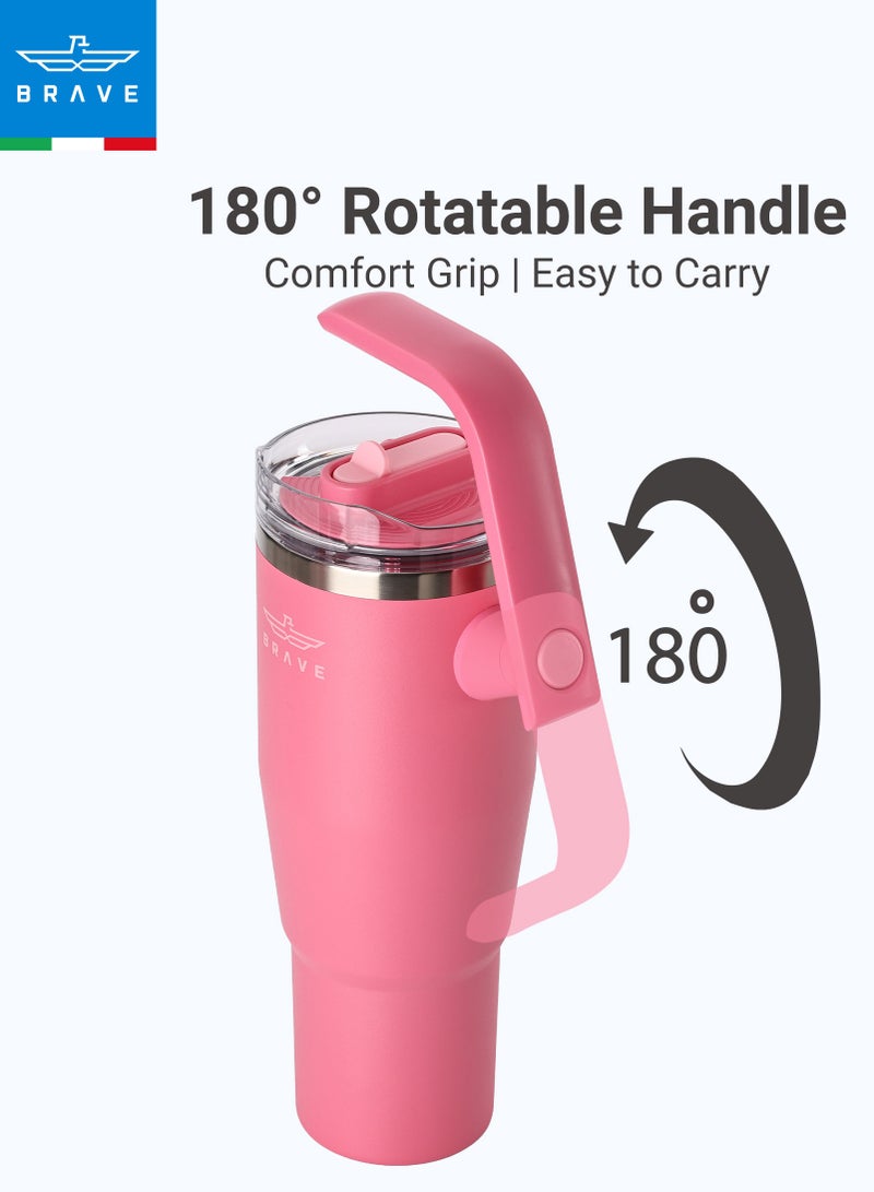 بريف تمب جارد تمبلر 1200مل - 18/8 ستانلس ستيل ترافل ماج, ثيرمال كوفي كوب, 2-إن-1 ليكبروف ليد وذ سترو & روتيتينج هاندل, إنسوليتد هوت & كولد بيفيرج ماج, كار كوب هولدر كومباتيبيل, ديورابل & ريوسابل كوفي ترافل ماج (روز ريد) - Image 5