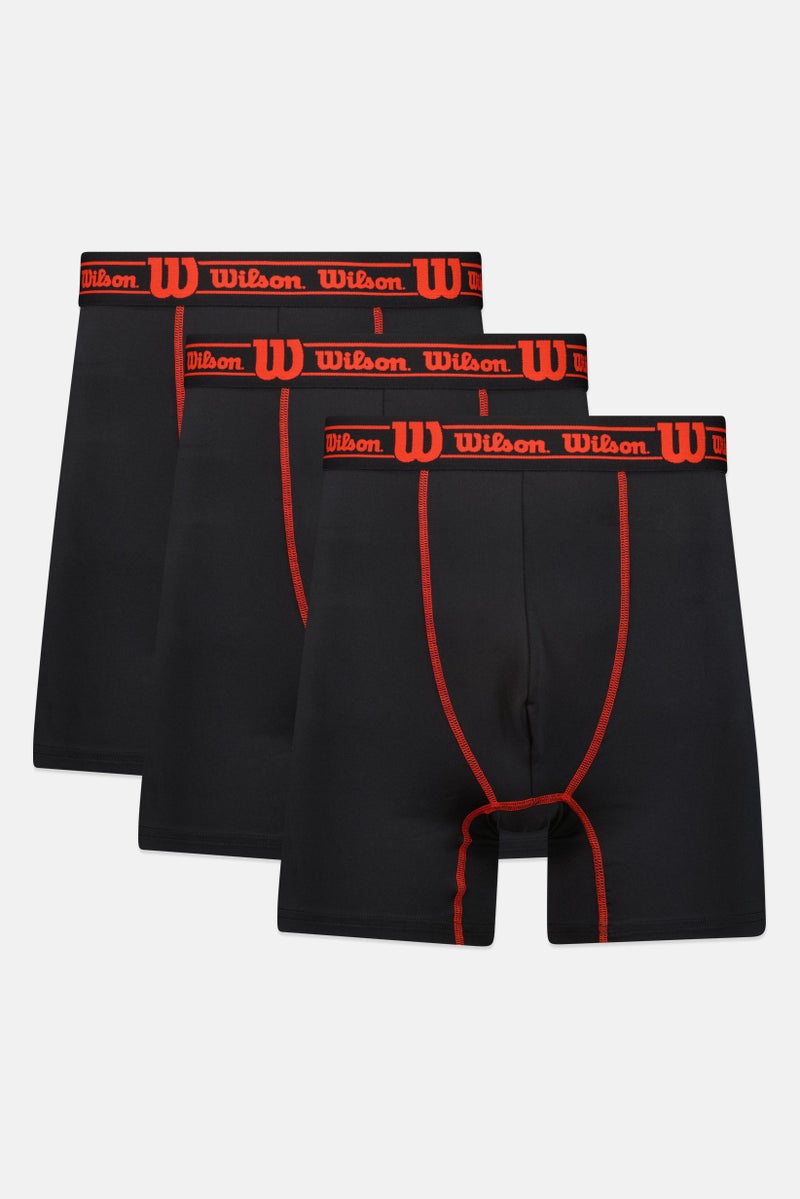 Wilson Men 3 Pieces Brand Logo Boxer Briefs, Black - Image 1
