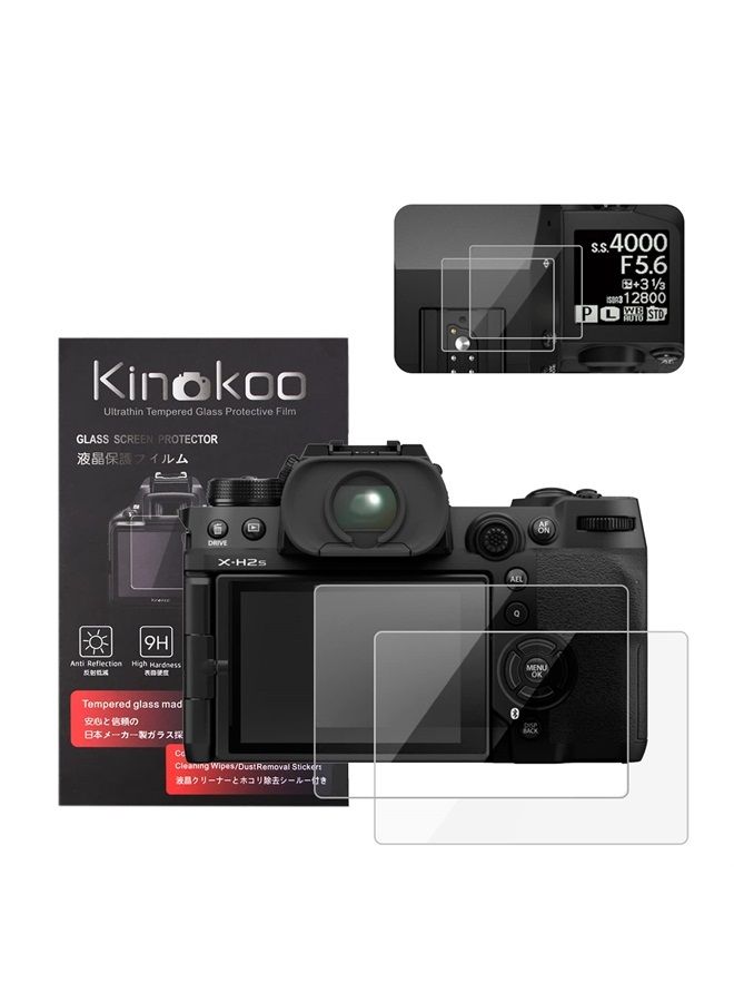 kinokoo Fuji XH2S/XH2 Screen Protector + Top Screen Protector - 0.25mm 9H Hardness Tempered Glass Film for Fuji X-H2S/XH2S/XH2 Digital Camera Bubble-free/Anti-scratch(2 pack) - Image 1