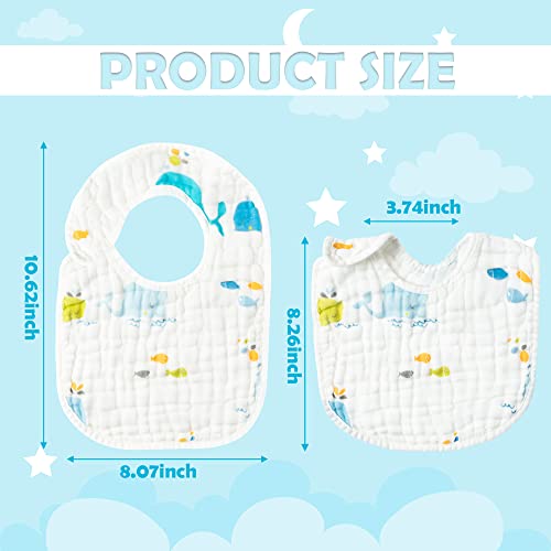Zainpe 6Pcs Snap Muslin Cotton Baby Bibs Elephant Whale Rabbit Pattern Feeding Bib Adjustable Machine Washable Unisex Burp Cloths with 6 Absorbent & Soft Layers for Boys Girls Drooling Teething Eating - Image 2