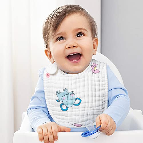 Zainpe 6Pcs Snap Muslin Cotton Baby Bibs Elephant Whale Rabbit Pattern Feeding Bib Adjustable Machine Washable Unisex Burp Cloths with 6 Absorbent & Soft Layers for Boys Girls Drooling Teething Eating - Image 5