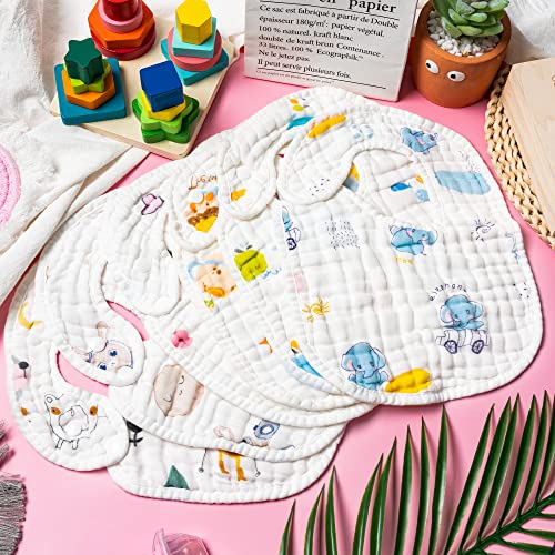 Zainpe 6Pcs Snap Muslin Cotton Baby Bibs Elephant Whale Rabbit Pattern Feeding Bib Adjustable Machine Washable Unisex Burp Cloths with 6 Absorbent & Soft Layers for Boys Girls Drooling Teething Eating - Image 4