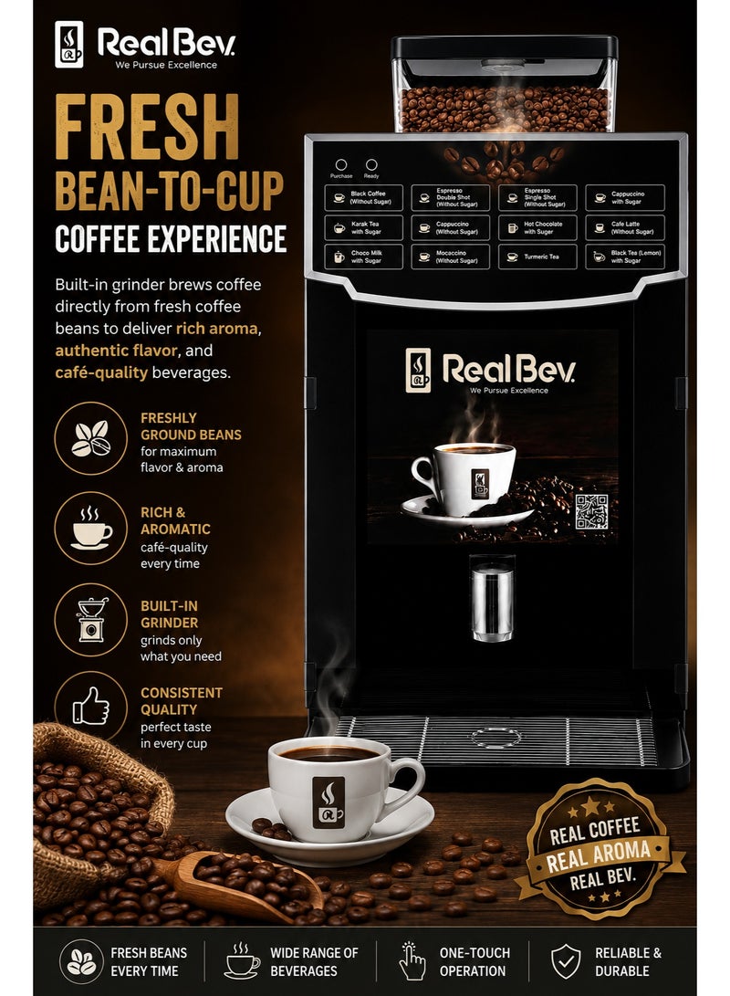 ريالبيف ماكينة قهوة RealBev بـ 12 خيارًا لحبوب البن | ماكينة قهوة أوتوماتيكية من الحبوب إلى الكوب | ماكينة إسبريسو وكابتشينو تجارية للاستخدام في المكاتب والمقاهي والمطاعم - Image 3