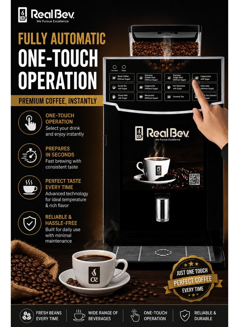 ريالبيف ماكينة قهوة RealBev بـ 12 خيارًا لحبوب البن | ماكينة قهوة أوتوماتيكية من الحبوب إلى الكوب | ماكينة إسبريسو وكابتشينو تجارية للاستخدام في المكاتب والمقاهي والمطاعم - Image 5