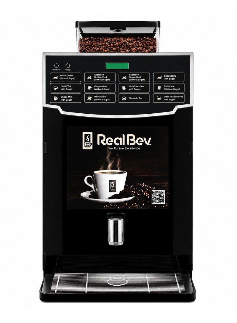 RealBev Bean to Cup Coffee Machine 12 Drinks | Automatic Coffee Machine with Built-in Grinder | Commercial Espresso Cappuccino Latte Maker for Office Café Restaurant - Image 3