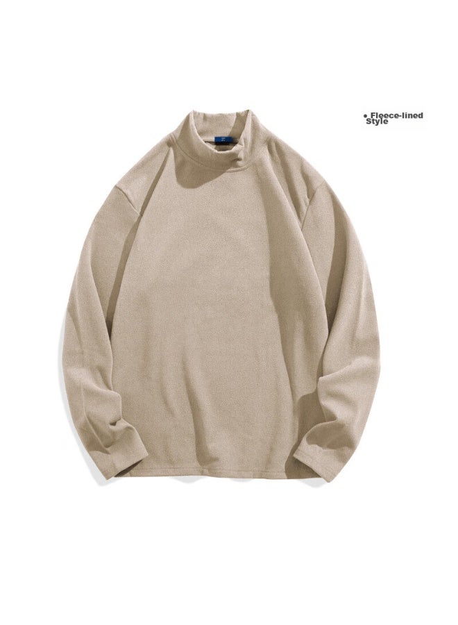 Geniolamode Men's Long Sleeve T-shirt Autumn And Winter Half High Neck Double-sided Plus Velvet Grinding Bottoming Shirt Autumn Clothes Apricot Xl - Image 2