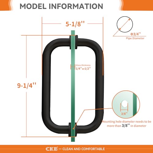 CKB 8" Shower Door Handle, Compatible with 1/4" (6mm) to 1/2" (12mm) Thick, Stainless Steel Double Side Door Pull, Matte Black - Image 3