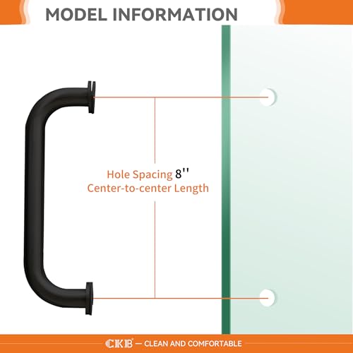 CKB 8" Shower Door Handle, Compatible with 1/4" (6mm) to 1/2" (12mm) Thick, Stainless Steel Double Side Door Pull, Matte Black - Image 2