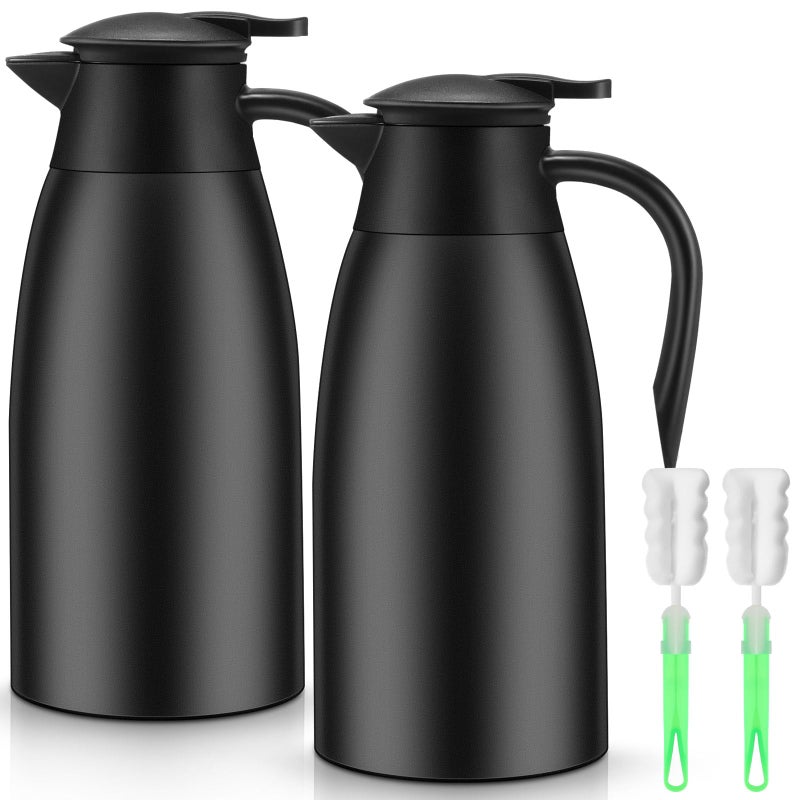 Uiifan 2 Pcs 68oz Thermal Carafe Insulated Stainless Steel Carafe Double Walled Vacuum Flask with Brushes for Keeping Coffee Tea for 12 Hours Black