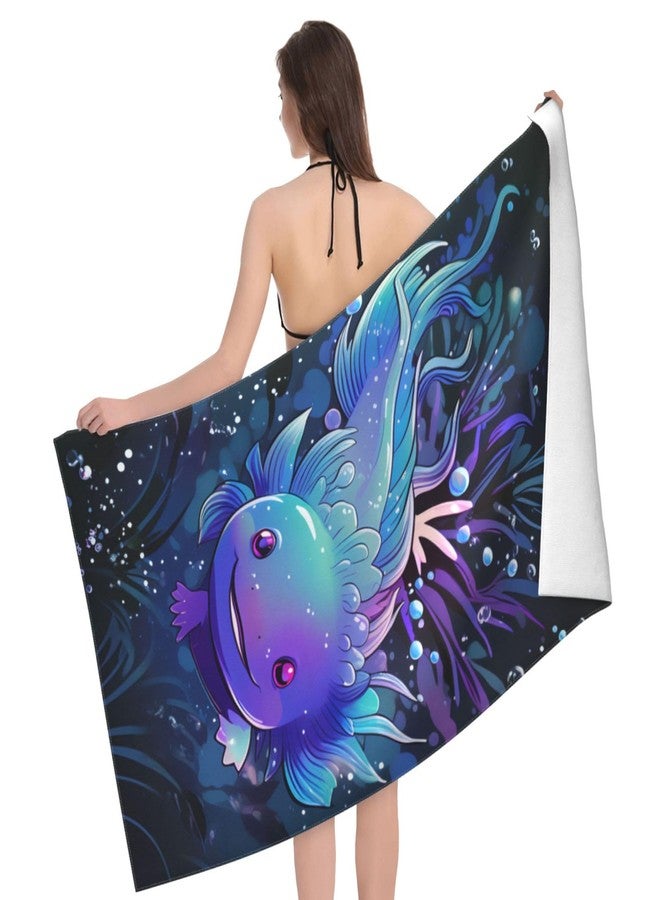 VODRM Colorful Axolotl Beach Towel, 32x52in Microfiber Quick Dry Vibrant Coral Bubble Dark Bath Towels, Soft Lightweight Oversized Sand Free, for Travel Pool Swimming Gym Decor, Gifts - Image 3