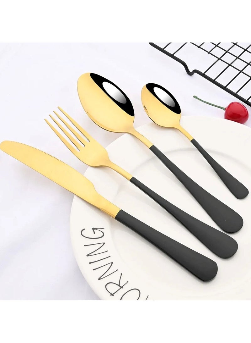 Huitich 24 Pcs Stainless Steel Reusable Spoon Fork And Knives Gold Black Color Cutlery Set - Image 4