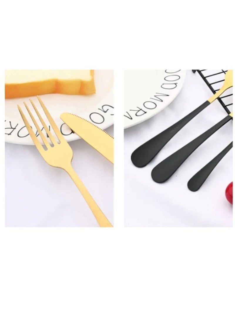 Huitich 24 Pcs Stainless Steel Reusable Spoon Fork And Knives Gold Black Color Cutlery Set - Image 3