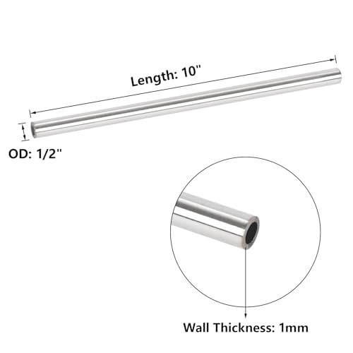 A-KARCK 1/2" OD 304 Stainless Steel Tube, Round Straight Steel Pipe Metal Tubing 10" Length 1mm Wall Thickness 4PCS - Image 2