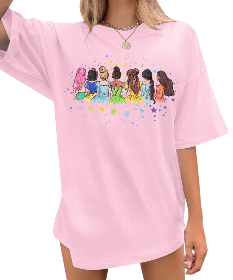 UNIQUEONE Magical Shirt for Women: Magic Kingdom Tshirt Oversized Princess Shirt Family Vacation Trip Tee Pink - Image 1