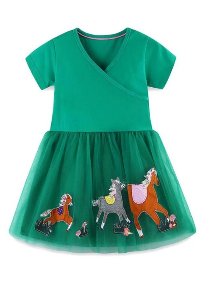 YUNIQEE Green Fit & Flare Crew Neck Printed Dress