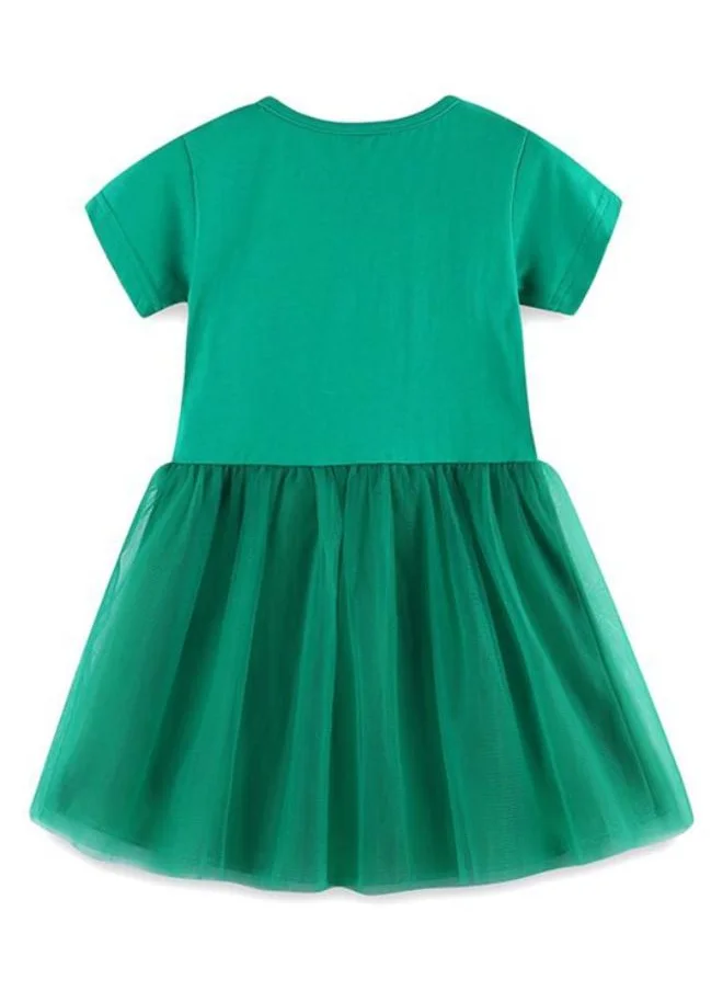 YUNIQEE Green Fit & Flare Crew Neck Printed Dress