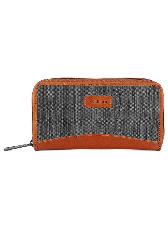 WildHorn Women's Canvas Wallet Clutch - Stylish, Spacious I Zip Around Wallet for Travel, Holds Cards, Phone, Cash I (Grey Melange) - Image 1
