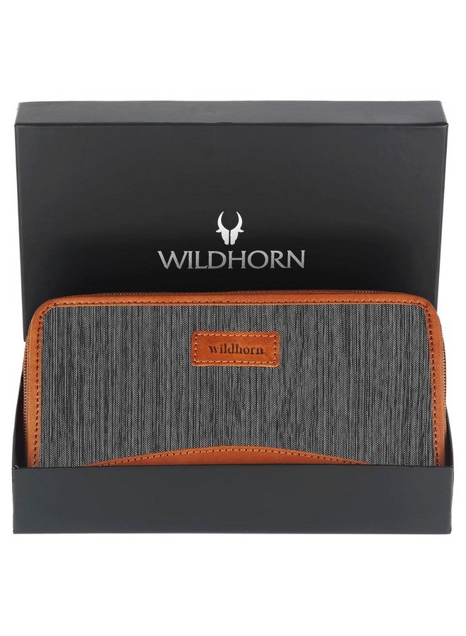 WildHorn Women's Canvas Wallet Clutch - Stylish, Spacious I Zip Around Wallet for Travel, Holds Cards, Phone, Cash I (Grey Melange) - Image 2