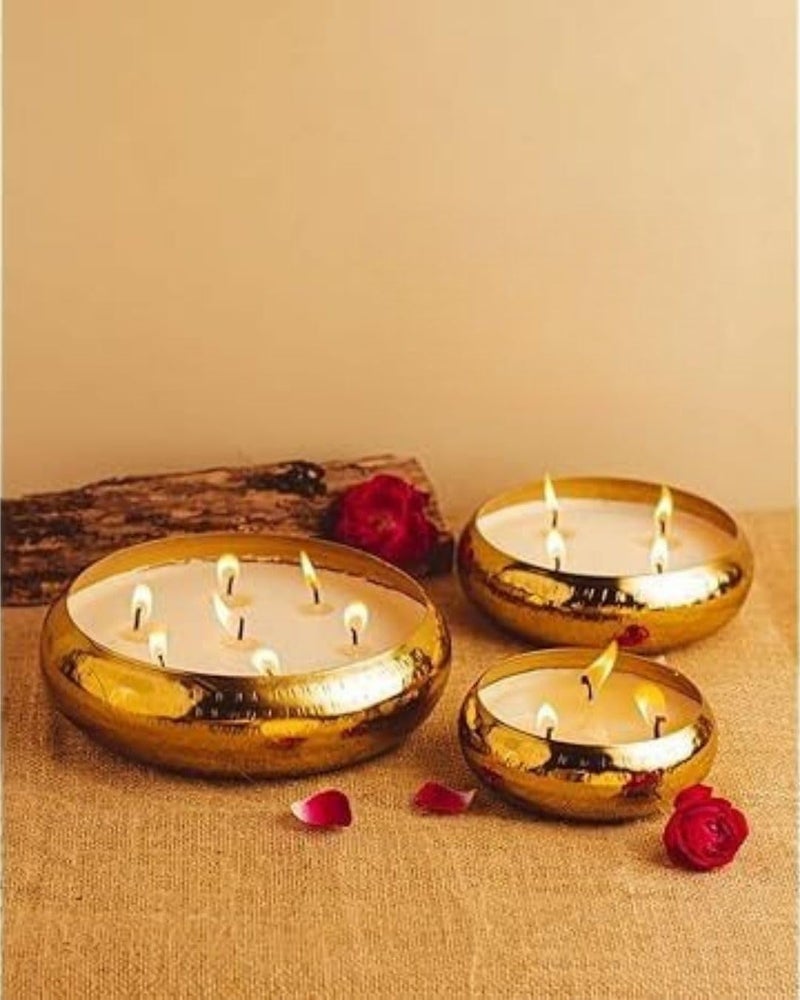CHRONIKLE Scented Candle Hammered Radiance Urli – Set of 3 (4 Inch, 5 Inch and 6 Inch) | Handcrafted Scented Soy Wax Candle for Home Décor, Pooja, Festive Lighting & Gifting - Image 1