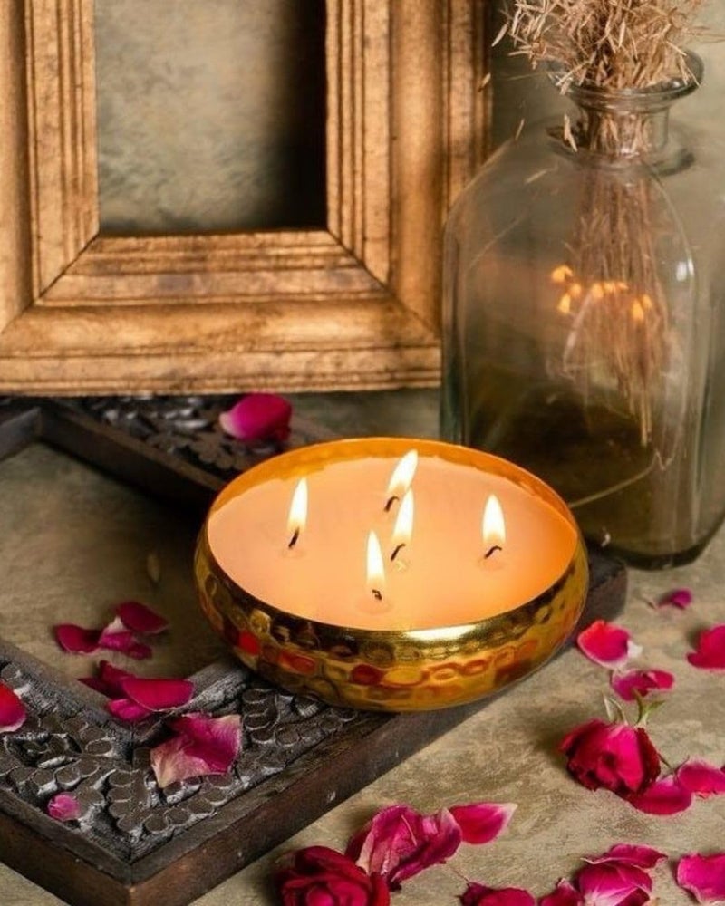 CHRONIKLE Scented Candle Hammered Radiance Urli – Set of 3 (4 Inch, 5 Inch and 6 Inch) | Handcrafted Scented Soy Wax Candle for Home Décor, Pooja, Festive Lighting & Gifting - Image 4