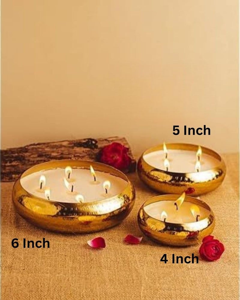 CHRONIKLE Scented Candle Hammered Radiance Urli – Set of 3 (4 Inch, 5 Inch and 6 Inch) | Handcrafted Scented Soy Wax Candle for Home Décor, Pooja, Festive Lighting & Gifting - Image 3