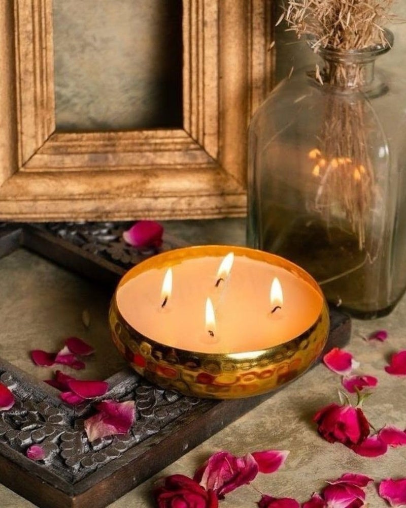 CHRONIKLE Scented Candle Hammered Radiance Urli – Set of 3 (4 Inch, 5 Inch and 6 Inch) | Handcrafted Scented Soy Wax Candle for Home Décor, Pooja, Festive Lighting & Gifting - Image 5