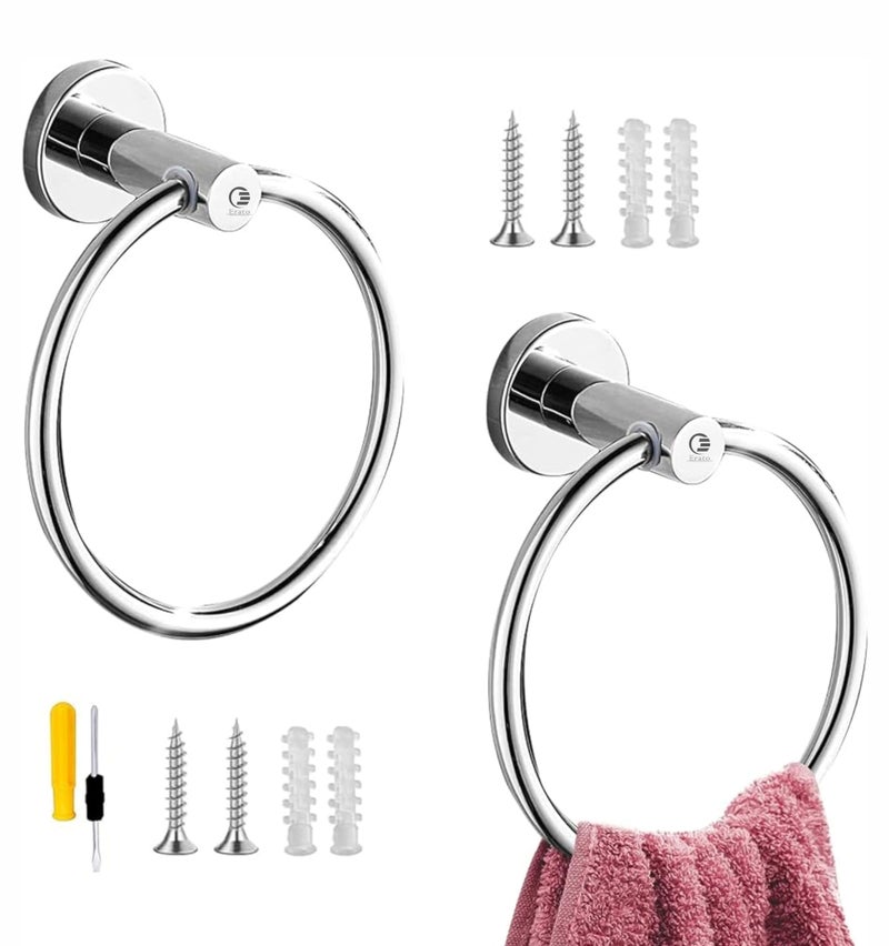 ERATO™ Wall Mount Hand Towel Ring Holder for Kitchen Bathroom/Wash Basin Towel Holder Ring (Stainless Steel, Pack of 3) - Image 2