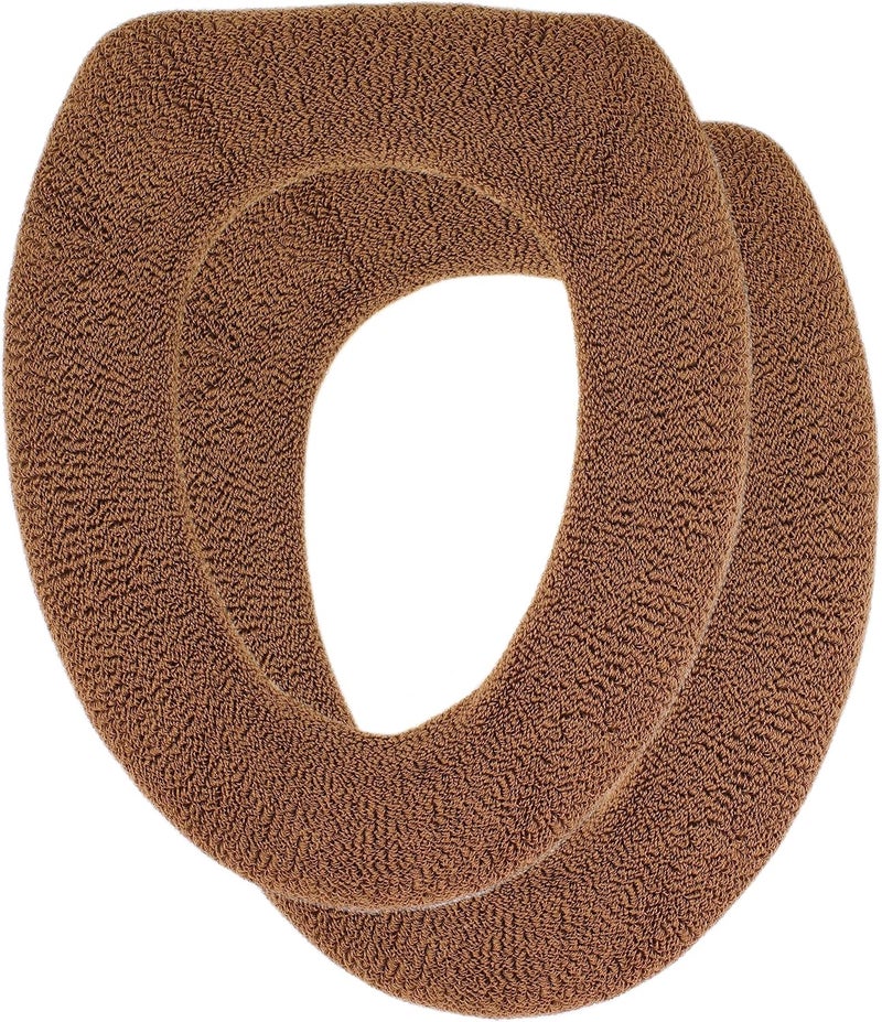 Warm-n-Comfy غطاء مرحاض ناعم - غطاء دافئ من قماش فخم وسميك لمقاعد المرحاض المستديرة والممدودة 14x18 - قابل لإعادة الاستخدام، قابل للغسل في الغسالة، سهل التركيب - تغليف جاهز كهدية - بني كاكاو - Image 1