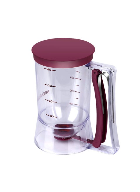 BBSTARZ Pancake Batter Dispenser  4Cup Batter Dispenser with Squeeze Handle  Measuring Marks for Pancakes Waffles Muffins Crepes  Cupcakes  Baking Tool purple