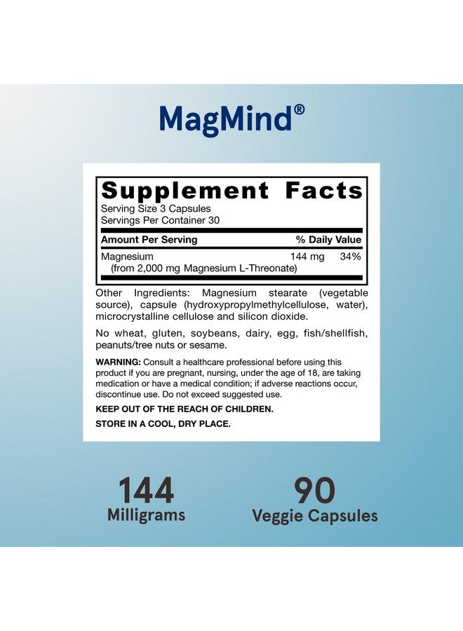 Jarrow Formulas Magnesium L-Threonate, MagMind Magtein Brain Supplements for Memory Support, 90 Veggie Capsules, Up to a 30 Day Supply - Image 3