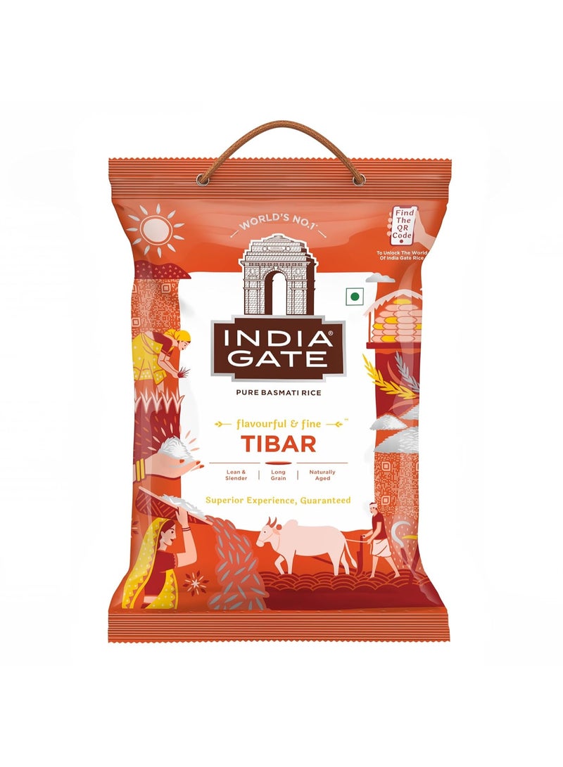 India Gate Flavourful & Fine Tibar Basmati Rice 5 Kg | Long & Slender Grains | Naturally Aged - Image 1
