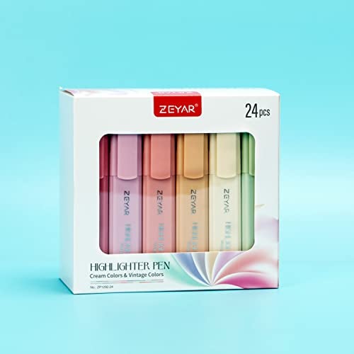 ZEYAR Highlighter Pen, Cream Colors Chisel Tip Markers, Water Based, Quick Dry, No Bleed, for Bible Study Notes School Office (24 Fulls Colors) - Image 3