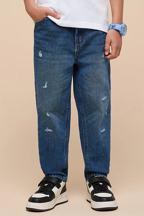 R&B Washed Relaxed Jeans with Button Closure