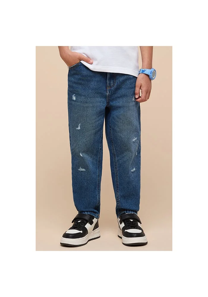 أر أند بي Washed Relaxed Jeans with Button Closure