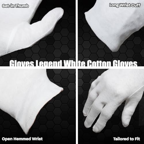 Gloves Legend 6 Pairs (12 Gloves) - Size XL 100% Cotton White Gloves For Work Safety Jewelry Coin Art Handling Inspection For Men - Image 3