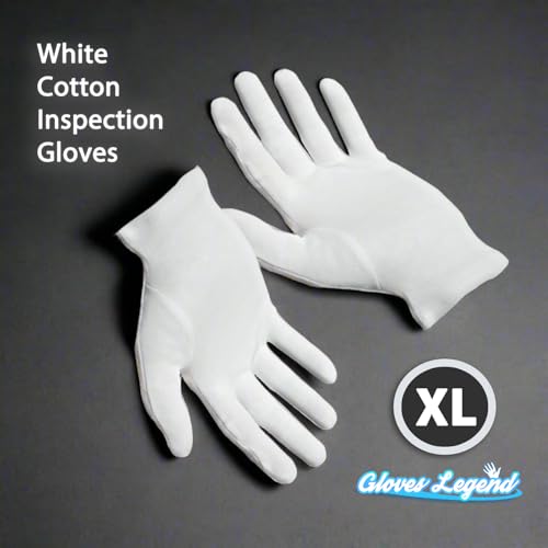 Gloves Legend 6 Pairs (12 Gloves) - Size XL 100% Cotton White Gloves For Work Safety Jewelry Coin Art Handling Inspection For Men - Image 2