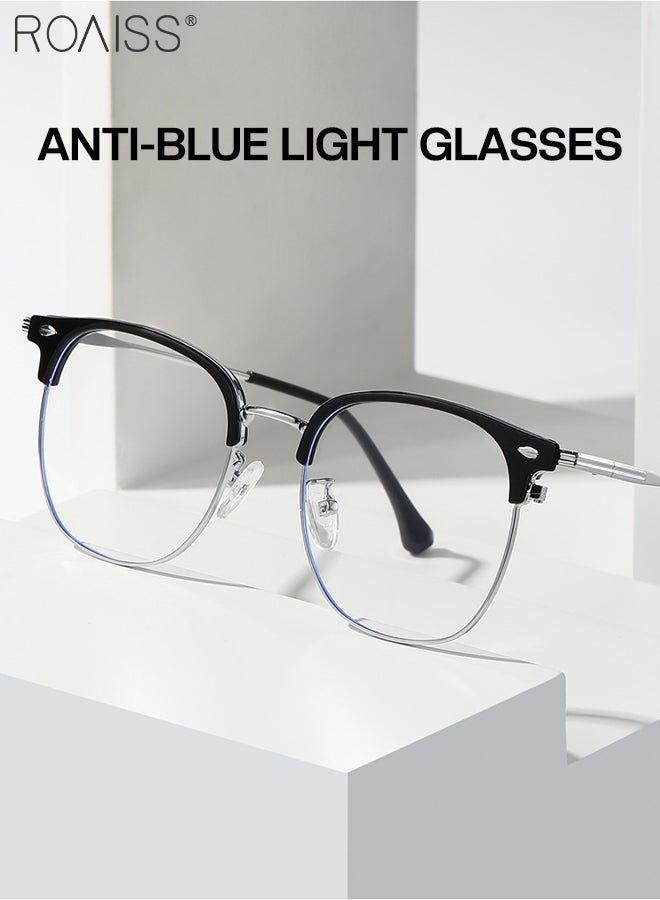 رويس نظارات حجب الضوء الأزرق، فلتر الضوء الأزرق، نظارات قراءة الكمبيوتر، الألعاب، الهواتف التلفزيونية، نظارات مربعة أنيقة مضادة لإجهاد العين والصداع للرجال والنساء، أسود فضي 50 مم - Image 5