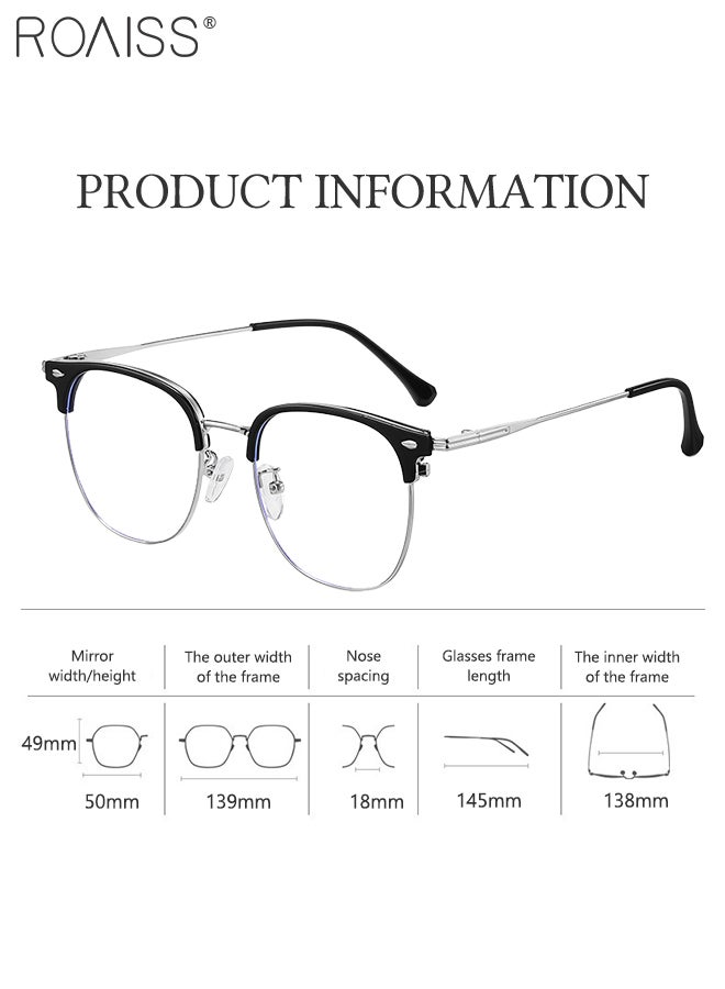 رويس نظارات حجب الضوء الأزرق، فلتر الضوء الأزرق، نظارات قراءة الكمبيوتر، الألعاب، الهواتف التلفزيونية، نظارات مربعة أنيقة مضادة لإجهاد العين والصداع للرجال والنساء، أسود فضي 50 مم - Image 3