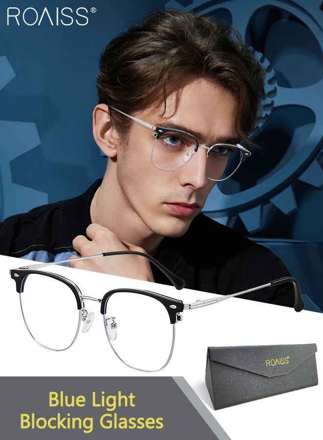 رويس نظارات حجب الضوء الأزرق، فلتر الضوء الأزرق، نظارات قراءة الكمبيوتر، الألعاب، الهواتف التلفزيونية، نظارات مربعة أنيقة مضادة لإجهاد العين والصداع للرجال والنساء، أسود فضي 50 مم - Image 1