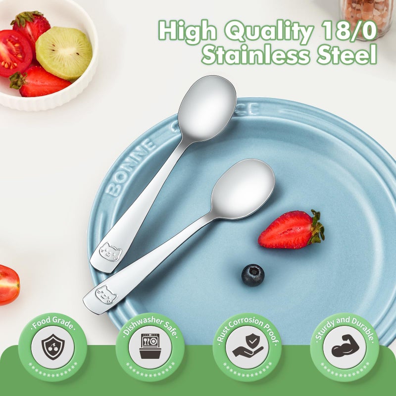 Drkio Stainless Steel Toddler Spoons Set - 6 Pieces Kids Spoons Set Children Safe Food Grade Kids Silverware Small Spoon Metal Toddler Utensils Dishwasher Safe Mirror Polished - Image 4