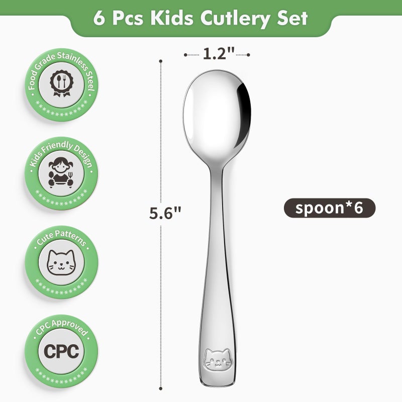 Drkio Stainless Steel Toddler Spoons Set - 6 Pieces Kids Spoons Set Children Safe Food Grade Kids Silverware Small Spoon Metal Toddler Utensils Dishwasher Safe Mirror Polished - Image 2