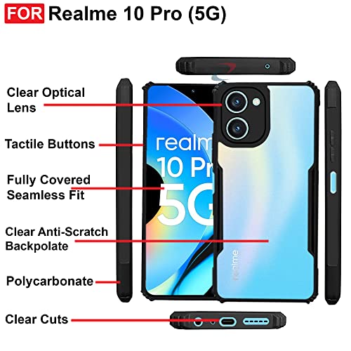 CEDO Backcover for Realme 10 Pro (5G) | Camera Protection Shockproof Bumper-Edge | Acrylic Crystal Clear Transparent Back Cover (Black) - Image 5