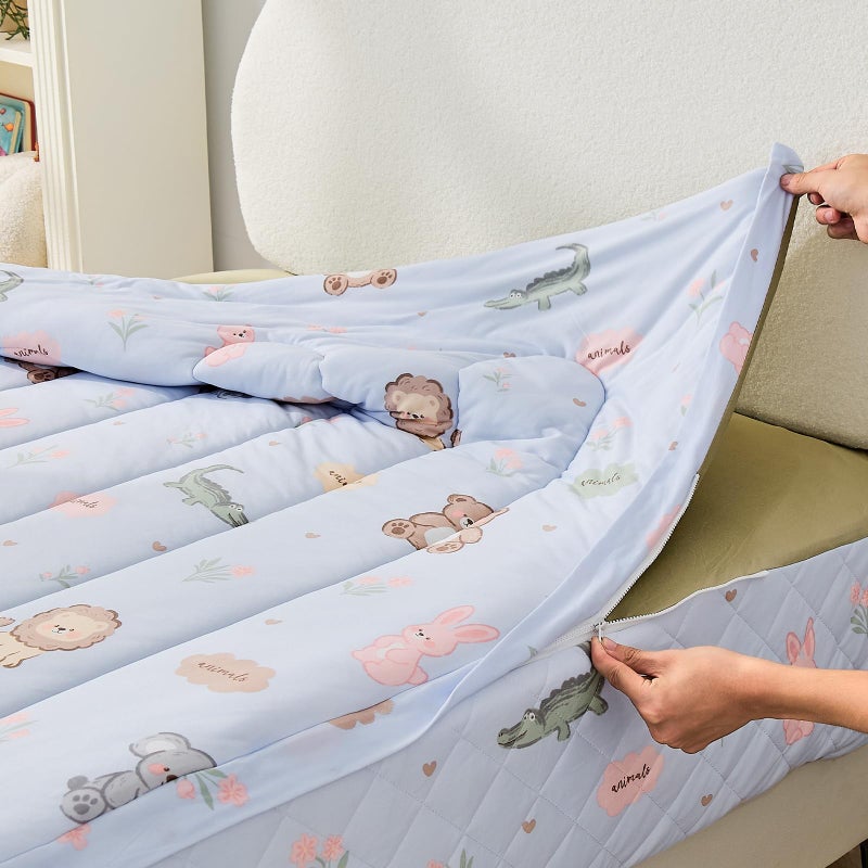 Bestier Twin Size 4Pcs Kids Comforter Sets, Zipper Bedding Set for Boys, Kids Bedding Set Cartoon Comforter for Kid, Zipper Bedding Certified - OEKO-TEX100, (Light Blue, Twin, 39"x75") - Image 2