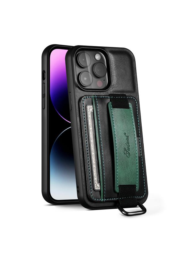 Suteni Case For iPhone 12 / 12 Pro H13 Card Wallet Wrist Strap Holder PU Phone Case - Image 1