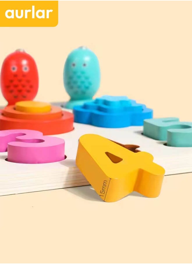Aurlar Color Gradient Fishing Three In One, Wooden Educational Plate Number Shape Board Fishing Toy, Montessori-inspired Educational Toy  - Image 5