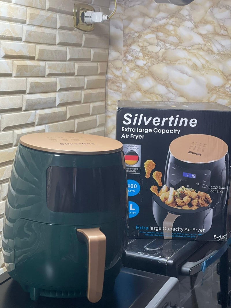Silvertine 6L Large Capacity Air Fryer, 2400W, Digital LCD Display, Green and Gold - Image 2