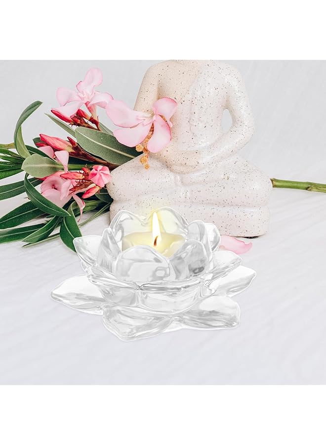 erorex 3 Tier Candlestick Holder Crystal Clear Lotus Flower Tealight Holder  - Image 1