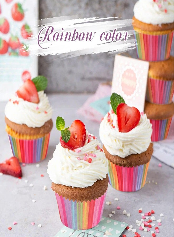 TRUSBER Rainbow Cupcake Liners, 100 Pieces Greaseproof Paper Muffin Wrappers Nonstick Muffin Molds Baking Cup Holders for Wedding, Birthday, Baby Shower or Holiday Party - Image 4
